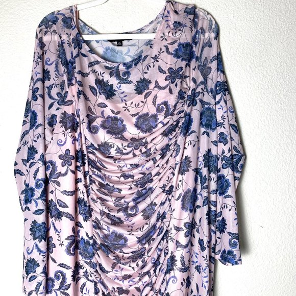 Eloquii Ruched Bodycon Floral Print Long Sleeve Stretch Midi Slit Dress Blush Pi - Picture 5 of 9